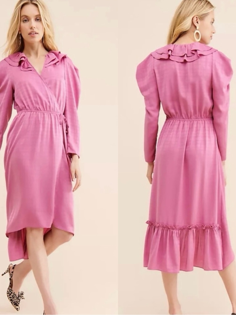 NWT Free People/ Anthropologie Pink Ruffle-Trim Wrap Dress